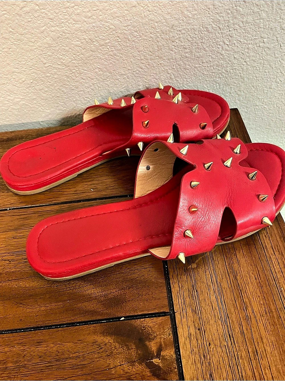 Red Studded Slide Sandals